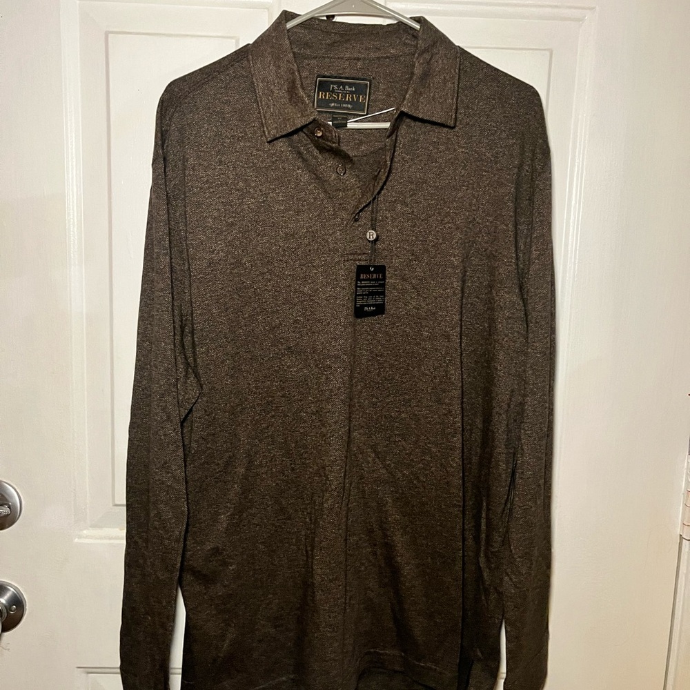 Jos. A. Bank Reserve Polo Shirt Men's Large Tweed Brown Business Casual